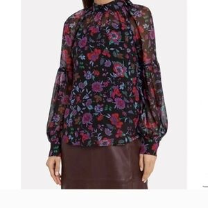 Veronica Beard Black and Pink Floral Blouse